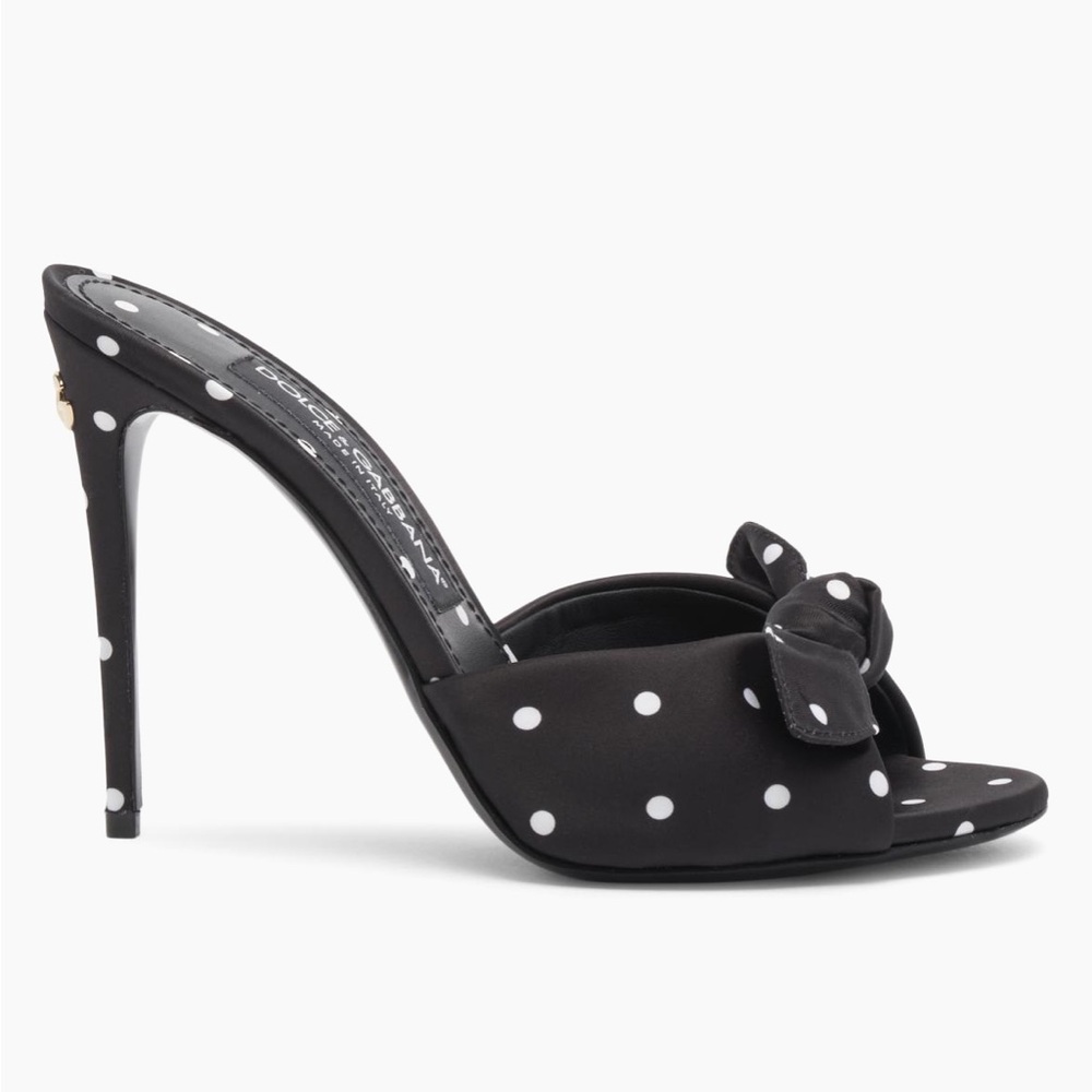Dolce & Gabbana 90MM Bow-Detailed Polka Dot High-Heel Mules Black